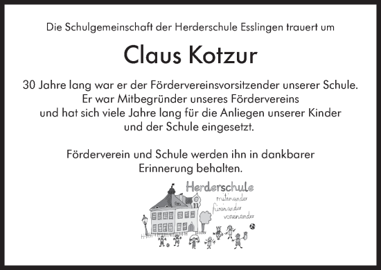 Traueranzeige von Claus Kotzur von Eßlinger Zeitung