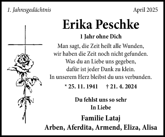 Traueranzeige von Erika Peschke von Eßlinger Zeitung