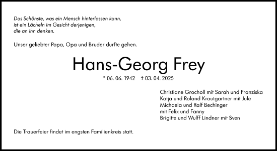 Traueranzeige von Hans-Georg Frey von Eßlinger Zeitung