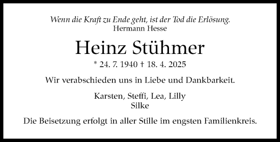 Traueranzeige von Heinz Stühmer von Eßlinger Zeitung