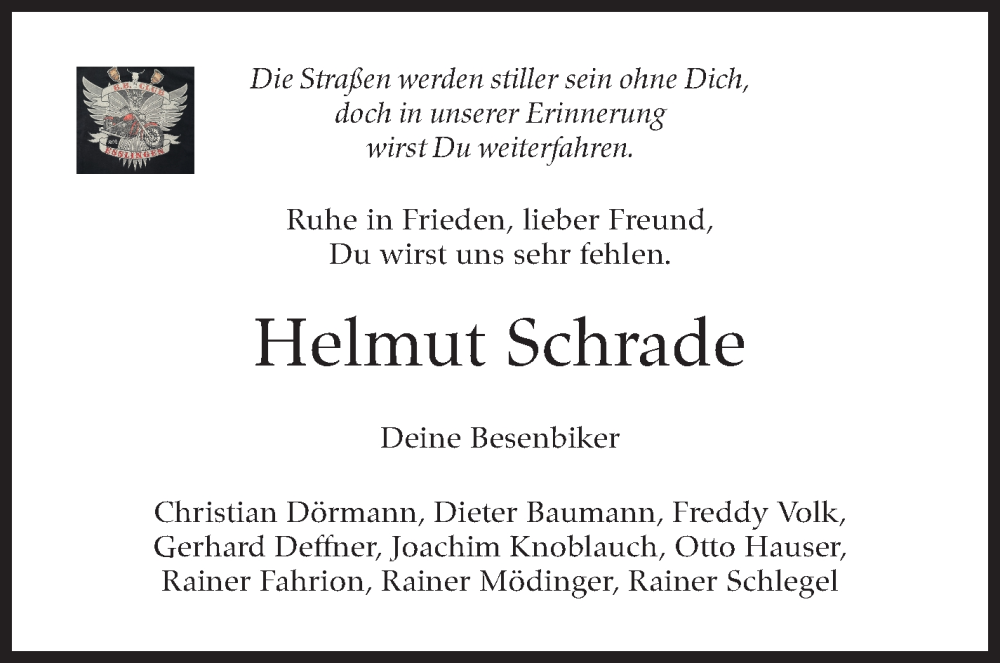  Traueranzeige für Helmut Schrade vom 11.04.2025 aus Eßlinger Zeitung