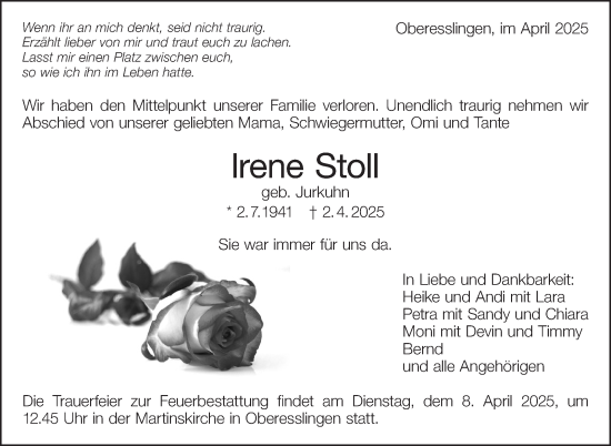 Traueranzeige von Irene Stoll von Eßlinger Zeitung