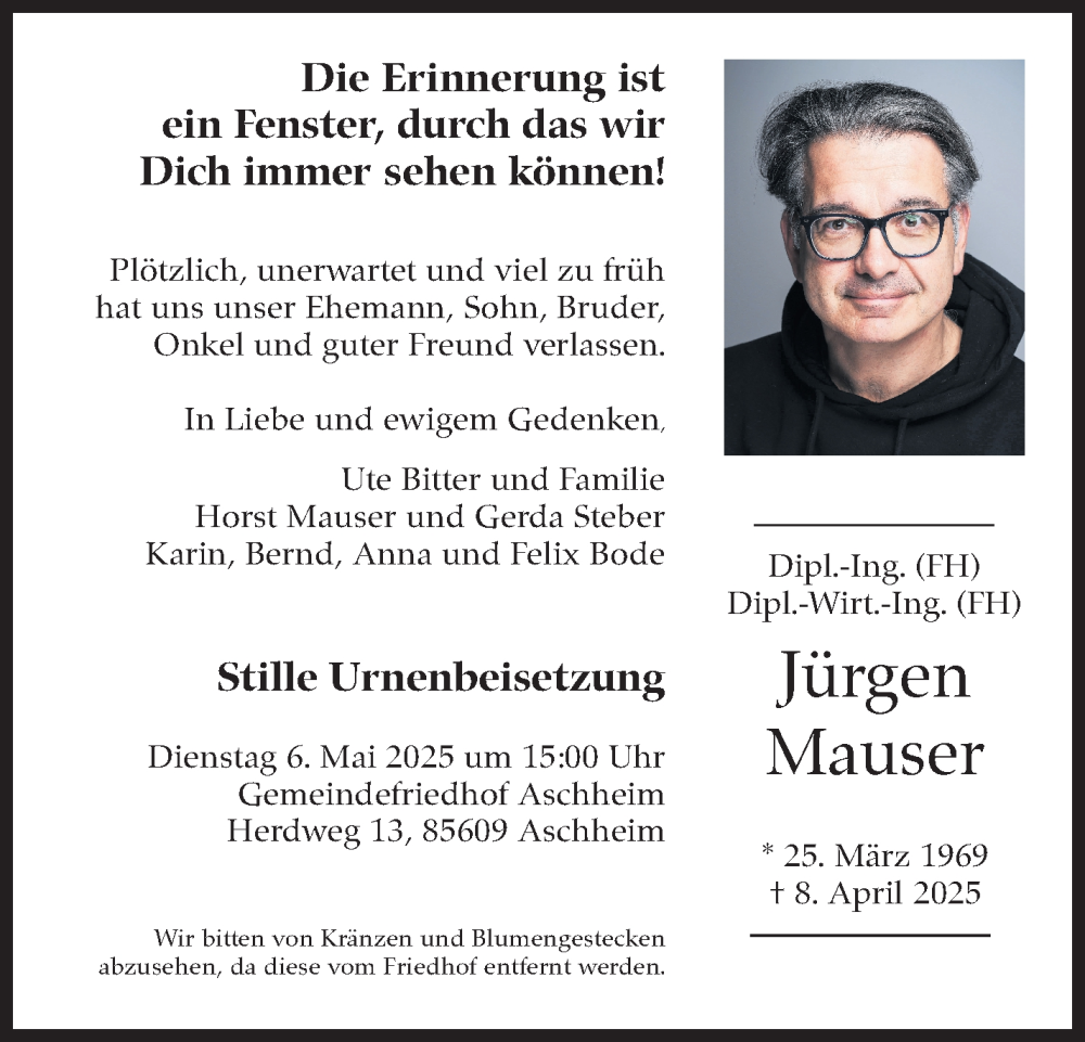  Traueranzeige für Jürgen Mauser vom 26.04.2025 aus Eßlinger Zeitung