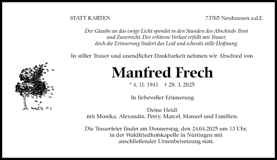 Traueranzeige von Manfred Frech von Eßlinger Zeitung