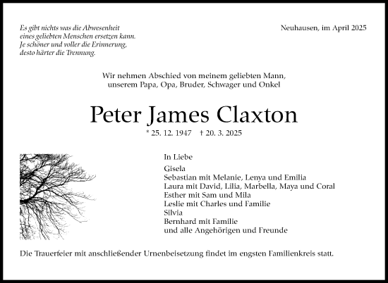 Traueranzeige von Peter James Claxton von Eßlinger Zeitung