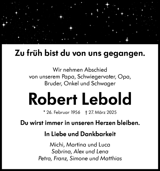 Traueranzeige von Robert Lebold von Eßlinger Zeitung