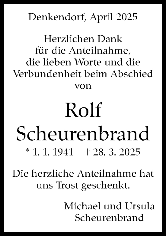 Traueranzeige von Rolf Scheurenbrand von Eßlinger Zeitung