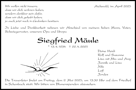 Traueranzeige von Siegfried Mäule von Eßlinger Zeitung