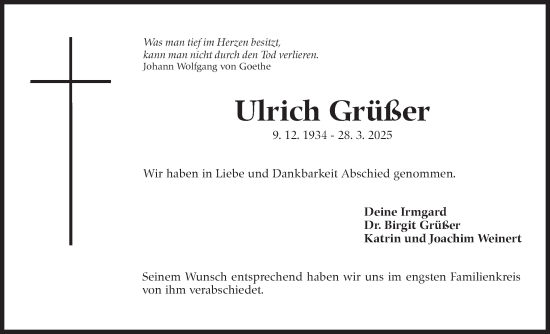 Traueranzeige von Ulrich Grüßer von Eßlinger Zeitung