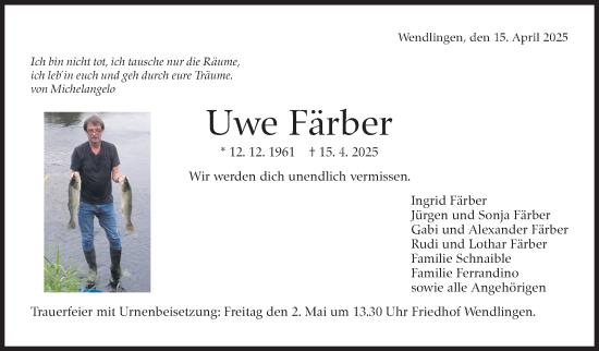 Traueranzeige von Uwe Färber von Eßlinger Zeitung