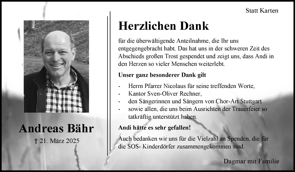  Traueranzeige für Andreas Bähr vom 10.05.2025 aus Eßlinger Zeitung