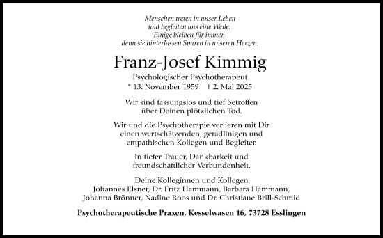 Traueranzeige von Franz-Josef Kimmig von Eßlinger Zeitung