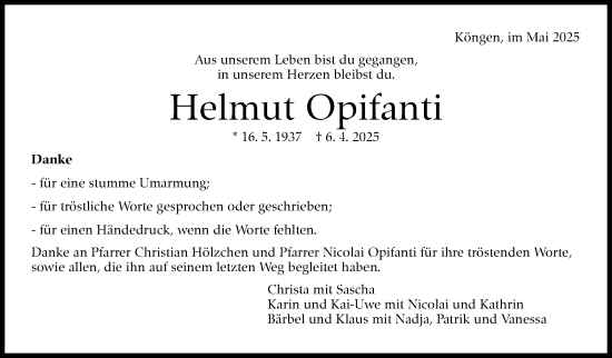 Traueranzeige von Helmut Opifanti von Eßlinger Zeitung