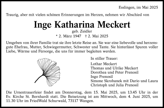 Traueranzeige von Inge Katharina Meckert von Eßlinger Zeitung