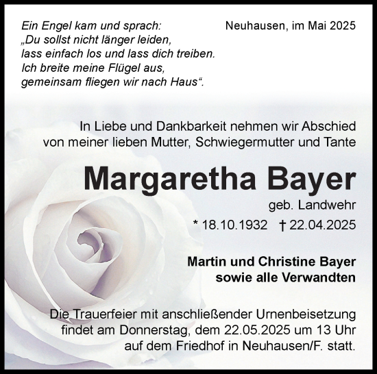 Traueranzeige von Margaretha Bayer von Eßlinger Zeitung