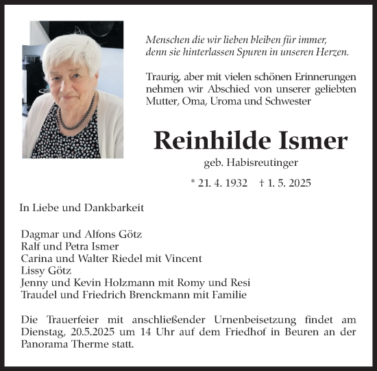 Traueranzeige von Reinhilde Ismer von Eßlinger Zeitung