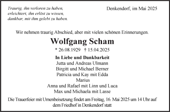 Traueranzeige von Wolfgang Scham von Eßlinger Zeitung