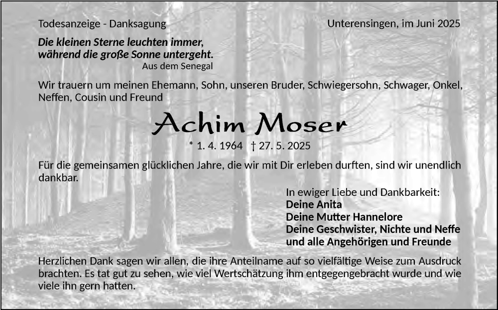  Traueranzeige für Achim Moser vom 14.06.2025 aus Eßlinger Zeitung