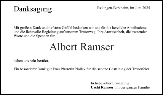 Traueranzeige von Albert Ramser von Eßlinger Zeitung