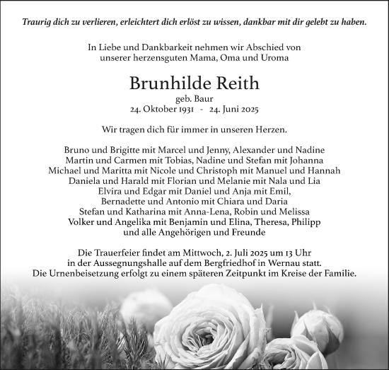 Traueranzeige von Brunhilde Reith von Eßlinger Zeitung