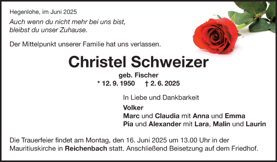 Traueranzeige von Christel Schweizer von Eßlinger Zeitung
