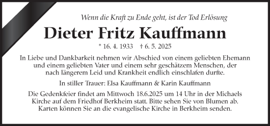 Traueranzeige von Dieter Fritz Kauffmann von Eßlinger Zeitung