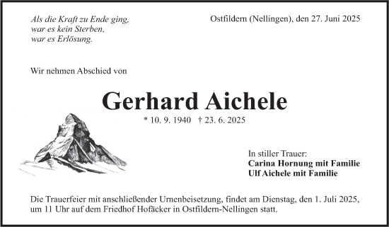Traueranzeige von Gerhard Aichele von Eßlinger Zeitung