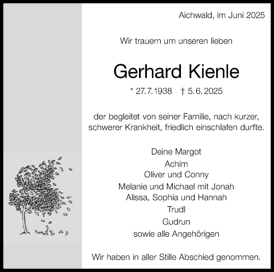 Traueranzeige von Gerhard Kienle von Eßlinger Zeitung