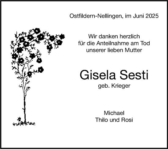 Traueranzeige von Gisela Sesti von Eßlinger Zeitung