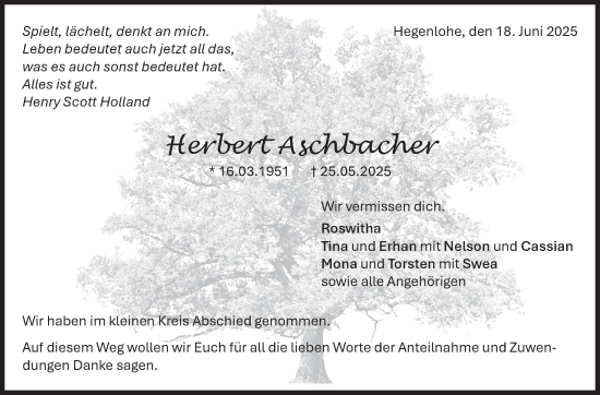 Traueranzeige von Herbert Aschbacher von Eßlinger Zeitung