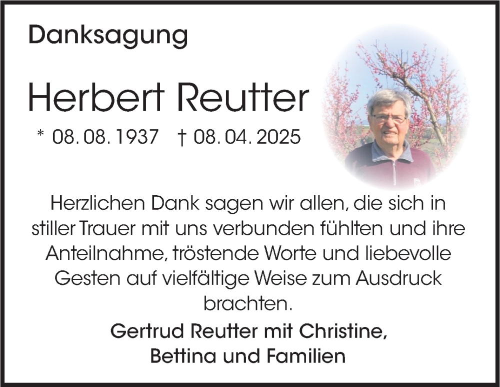  Traueranzeige für Herbert Reutter vom 05.06.2025 aus Eßlinger Zeitung