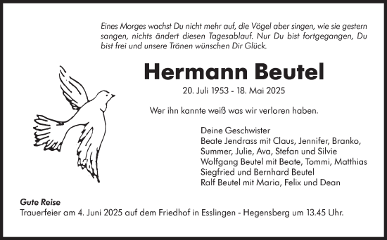 Traueranzeige von Hermann Beutel von Eßlinger Zeitung