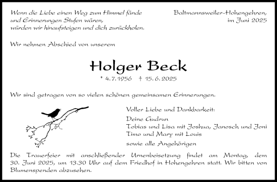 Traueranzeige von Holger Beck von Eßlinger Zeitung