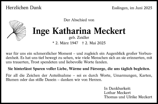 Traueranzeige von Inge Katharina Meckert von Eßlinger Zeitung