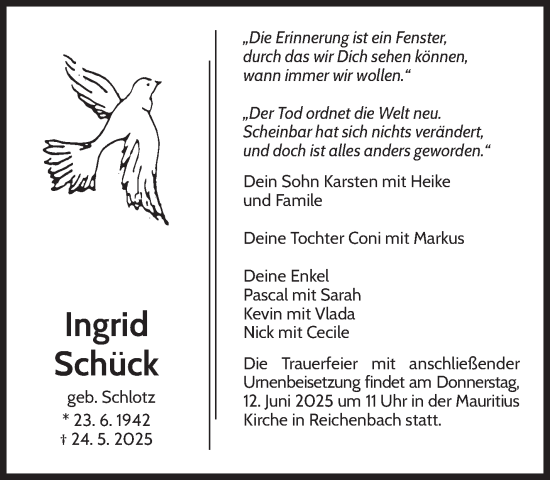 Traueranzeige von Ingrid Schück von Eßlinger Zeitung