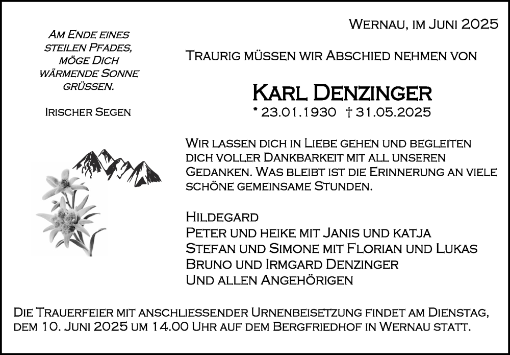  Traueranzeige für Karl Denzinger vom 06.06.2025 aus Eßlinger Zeitung