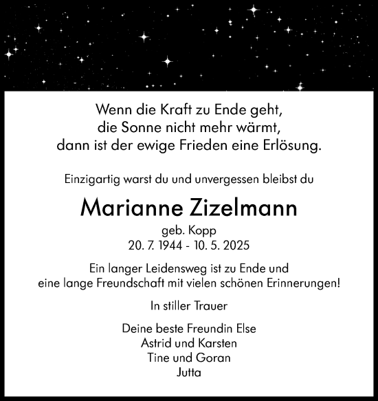 Traueranzeige von Marianne Zizelmann von Eßlinger Zeitung