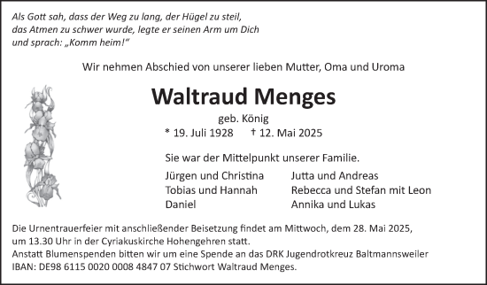 Traueranzeige von Waltraud Menges von Eßlinger Zeitung