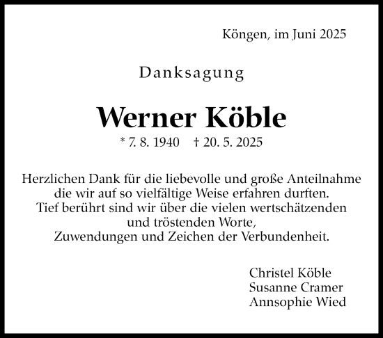 Traueranzeige von Werner Köble von Eßlinger Zeitung