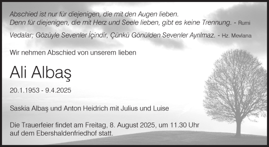 Traueranzeige von Ali Albas von Eßlinger Zeitung