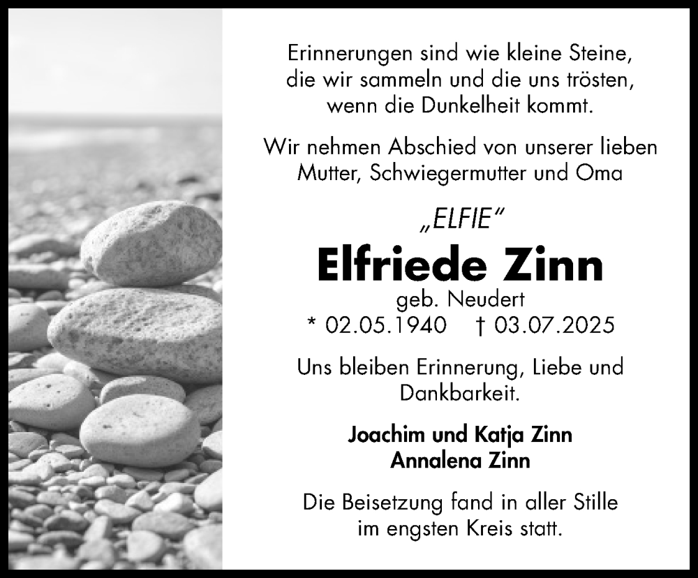  Traueranzeige für Elfriede Zinn vom 19.07.2025 aus Eßlinger Zeitung