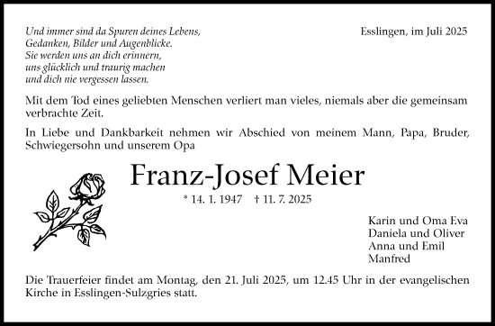 Traueranzeige von Franz-Josef Meier von Eßlinger Zeitung
