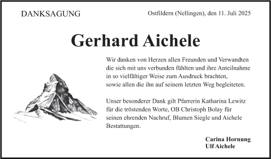 Traueranzeige von Gerhard Aichele von Eßlinger Zeitung