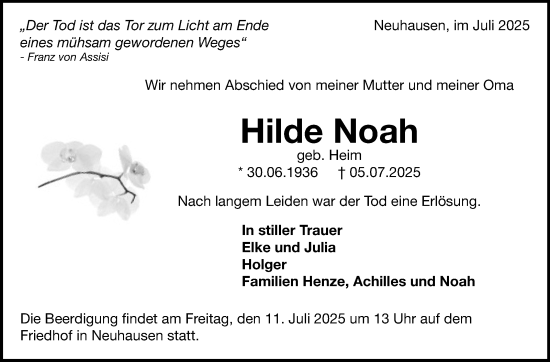 Traueranzeige von Hilde Noah von Eßlinger Zeitung