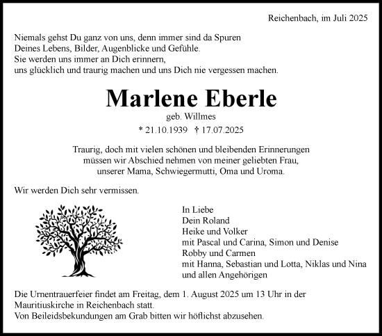 Traueranzeige von Marlene Eberle von Eßlinger Zeitung
