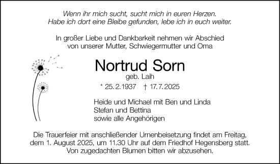 Traueranzeige von Nortrud Sorn von Eßlinger Zeitung