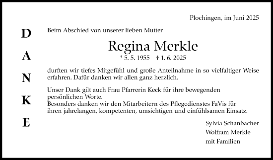 Traueranzeige von Regina Merkle von Eßlinger Zeitung