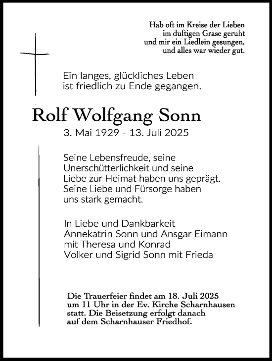 Traueranzeige von Rolf Wolfgang Sonn von Eßlinger Zeitung