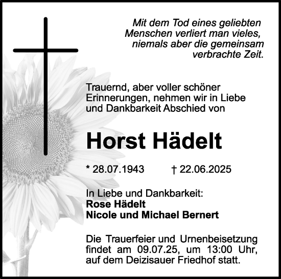 Traueranzeige von Horst Hädelt von Eßlinger Zeitung