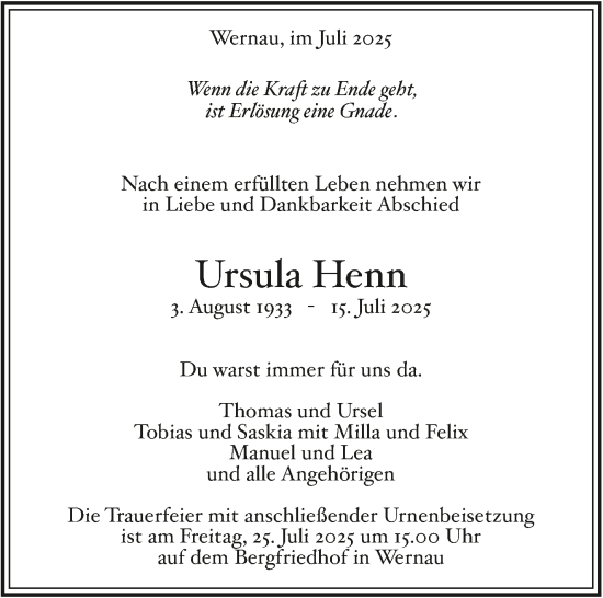 Traueranzeige von Ursula Henn von Eßlinger Zeitung
